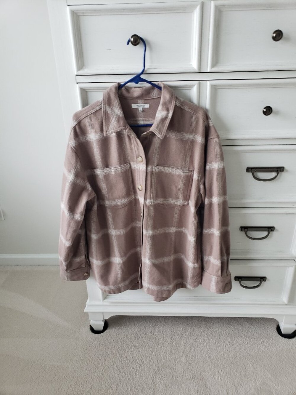 Madewell Taupe and cream plaid shirt jacket unlined